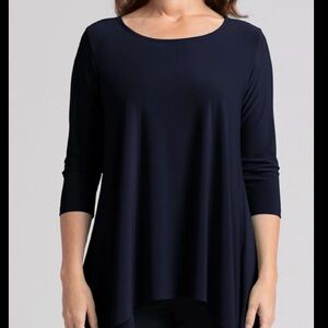COS Sheer Asymmetrical 3/4 Length Navy Top